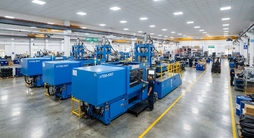 High-capacity industrial molding equipment on a clean factory floor