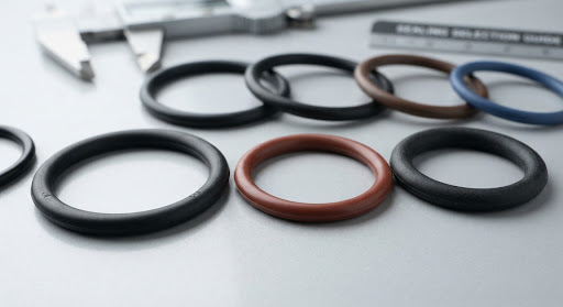 O-rings in several compounds on a laboratory workbench