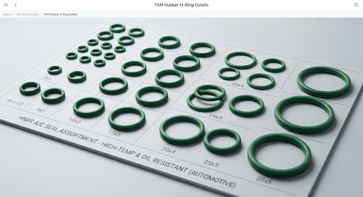 Green HNBR O-rings arranged on a sizing sheet